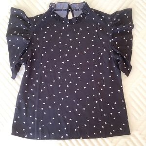 Preppy Black Top with White Hearts